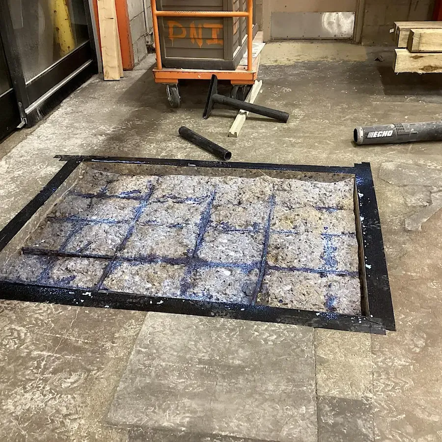 Leveling technique and base preparation for commercial concrete patching.
