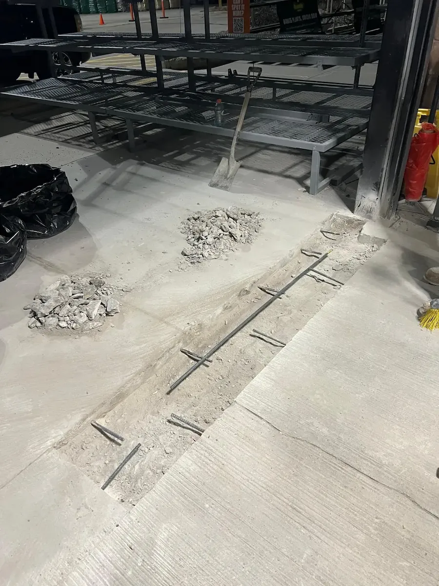 Commercial concrete floor trenching and demolition process, structural repair preparation by L&L Contractors Inc.
